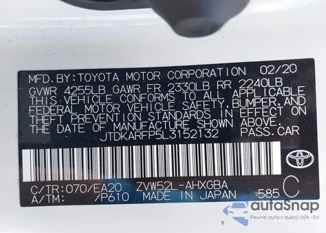 2020 Toyota Prius Prime Limited z USA, uszkodzony, nr VIN JTDKARFP5L3152132